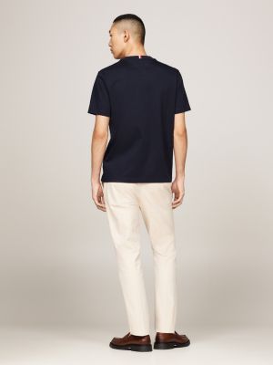 t-shirt in tessuto interlock con ricamo blu da uomini tommy hilfiger