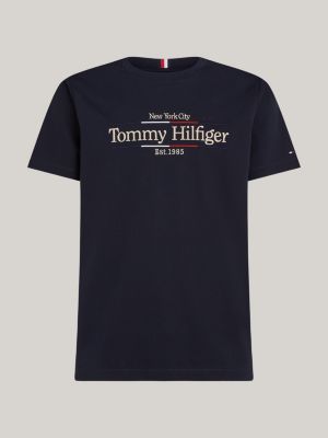 t-shirt in tessuto interlock con ricamo blu da uomini tommy hilfiger