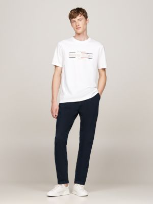 wit interlock t-shirt met geborduurd logo voor heren - tommy hilfiger