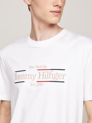 wit interlock t-shirt met geborduurd logo voor heren - tommy hilfiger