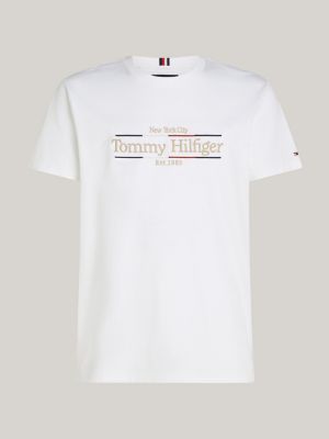 wit interlock t-shirt met geborduurd logo voor heren - tommy hilfiger