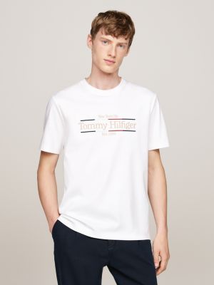 Interlock T shirt met geborduurd logo Wit Tommy Hilfiger