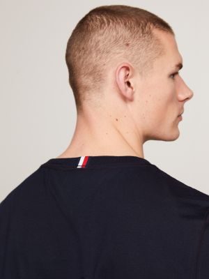 blau t-shirt mit gesticktem hilfiger-logotype-logo für herren - tommy hilfiger