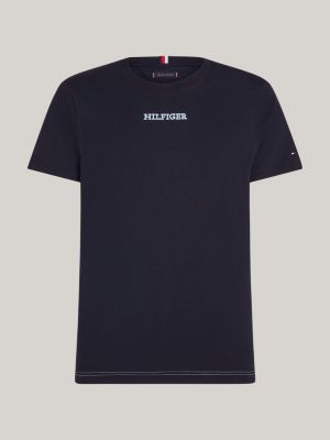 blau t-shirt mit gesticktem hilfiger-logotype-logo für herren - tommy hilfiger