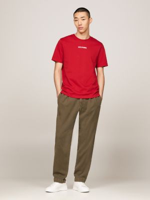 red hilfiger monotype logo embroidery t-shirt for men tommy hilfiger