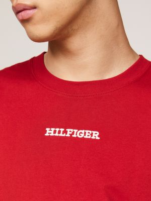 red hilfiger monotype logo embroidery t-shirt for men tommy hilfiger