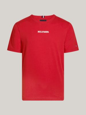 red hilfiger monotype logo embroidery t-shirt for men tommy hilfiger