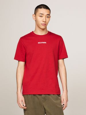 red hilfiger monotype logo embroidery t-shirt for men tommy hilfiger