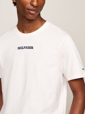 T-Shirt mit gesticktem Hilfiger-Logotype-Logo | Weiß | Tommy Hilfiger
