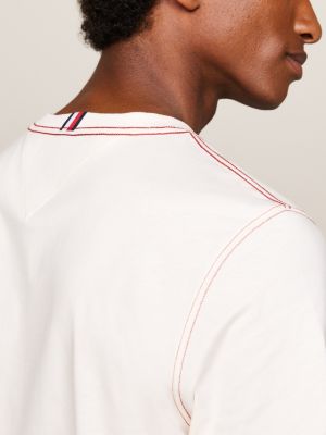 T-Shirt mit gesticktem Hilfiger-Logotype-Logo | Weiß | Tommy Hilfiger 