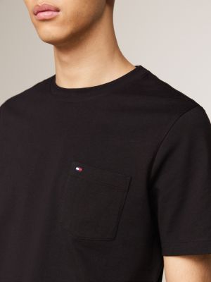 black crew neck patch pocket t-shirt for men tommy hilfiger