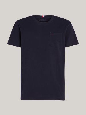 blue crew neck patch pocket t-shirt for men tommy hilfiger