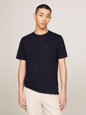 blue crew neck patch pocket t-shirt for men tommy hilfiger