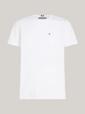 white crew neck patch pocket t-shirt for men tommy hilfiger