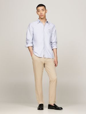 chemise standard en coton oxford à rayures bleu pour hommes tommy hilfiger