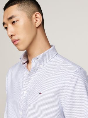 chemise standard en coton oxford à rayures bleu pour hommes tommy hilfiger