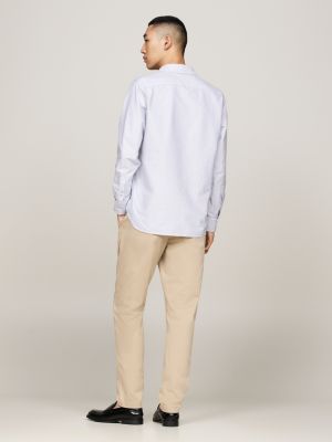 chemise standard en coton oxford à rayures bleu pour hommes tommy hilfiger