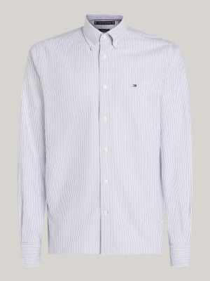 chemise standard en coton oxford à rayures bleu pour hommes tommy hilfiger