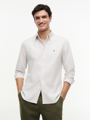 chemise oxford coupe standard à rayures ithaca white pour hommes tommy hilfiger