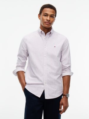 chemise oxford coupe standard à rayures blue pour hommes tommy hilfiger