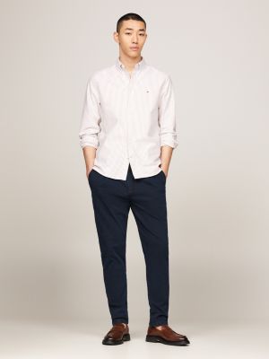 chemise oxford coupe standard rayée kaki pour hommes tommy hilfiger