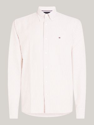 khaki regular fit stripe oxford shirt for men tommy hilfiger