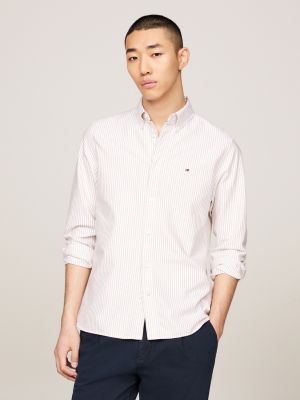 camicia oxford regular fit a righe khaki da uomini tommy hilfiger