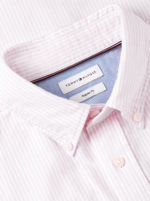 pink regular fit stripe oxford shirt for men tommy hilfiger