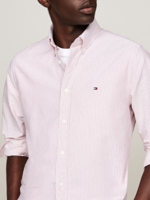 camicia oxford regular fit a righe rosso da uomini tommy hilfiger