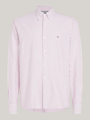 red regular fit stripe oxford shirt for men tommy hilfiger