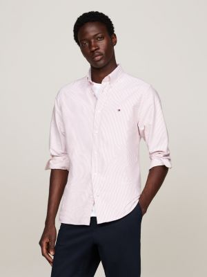 red regular fit stripe oxford shirt for men tommy hilfiger