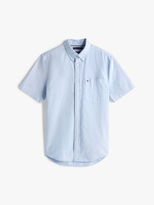 blue regular fit short sleeve oxford shirt for men tommy hilfiger