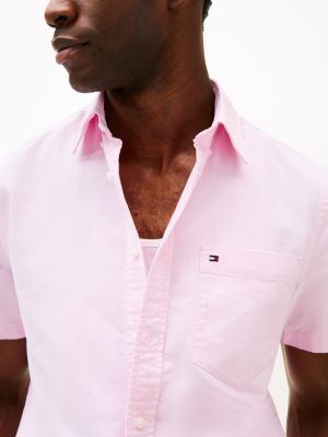 camicia oxford regular fit a maniche corte rosa da uomini tommy hilfiger