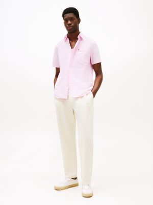 roze regular fit oxford-overhemd met korte mouwen voor heren - tommy hilfiger