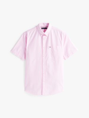 pink regular fit short sleeve oxford shirt for men tommy hilfiger