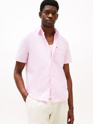 roze regular fit oxford-overhemd met korte mouwen voor heren - tommy hilfiger