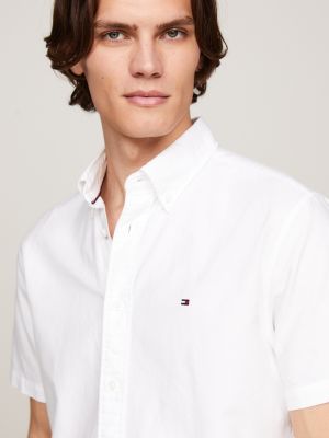 wit regular fit oxford-overhemd met korte mouwen voor heren - tommy hilfiger