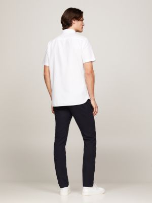 chemise oxford à manches courtes blanc pour hommes tommy hilfiger