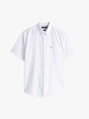 chemise oxford à manches courtes blanc pour hommes tommy hilfiger