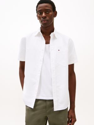 wit regular fit oxford-overhemd met korte mouwen voor heren - tommy hilfiger