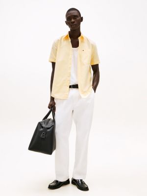 chemise oxford à manches courtes beige pour hommes tommy hilfiger