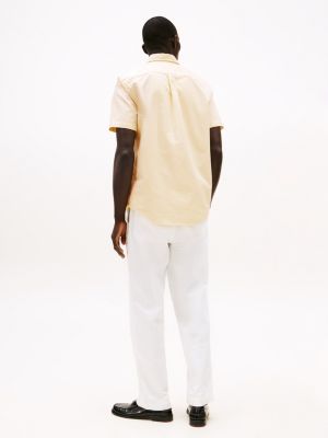 chemise oxford à manches courtes beige pour hommes tommy hilfiger