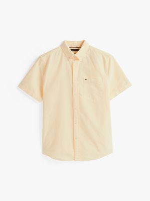 beige regular fit short sleeve oxford shirt for men tommy hilfiger