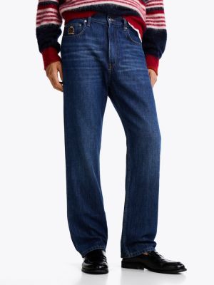 blue crest embroidery faded relaxed jeans for men tommy hilfiger