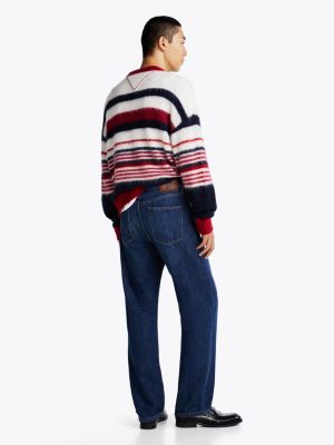 jean décontracté effet délavé à blason brodé bleu pour hommes tommy hilfiger