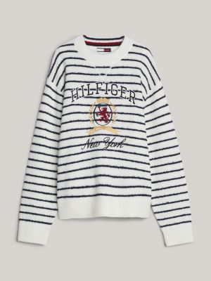 Pull decontracte a motif mariniere et blason Bleu Tommy Hilfiger