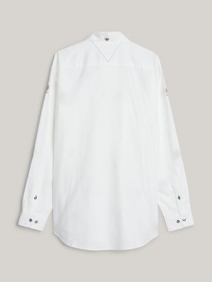 camisa de corte holgado con escudos bordados blanco de hombres tommy hilfiger