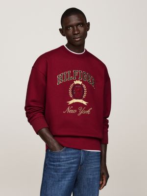 sweat à col ras-du-cou et blason brodé rouge pour hommes tommy hilfiger