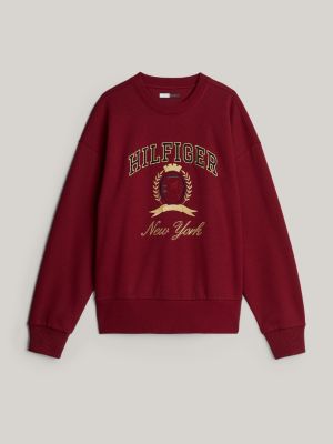 sweat à col ras-du-cou et blason brodé rouge pour hommes tommy hilfiger