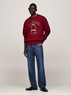 rot rundhals-sweatshirt mit wappen-stickerei für herren - tommy hilfiger